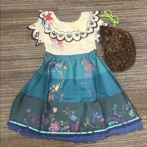 Disney Encanto Mirabel Costume Dress by Trish Scully W/ Wig & glasses Sz 10